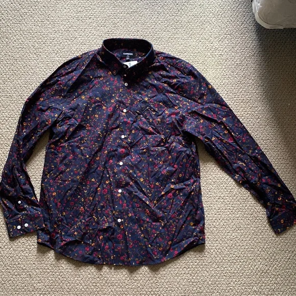 NWT Express mens floral long sleeve button down - Picture 2 of 7